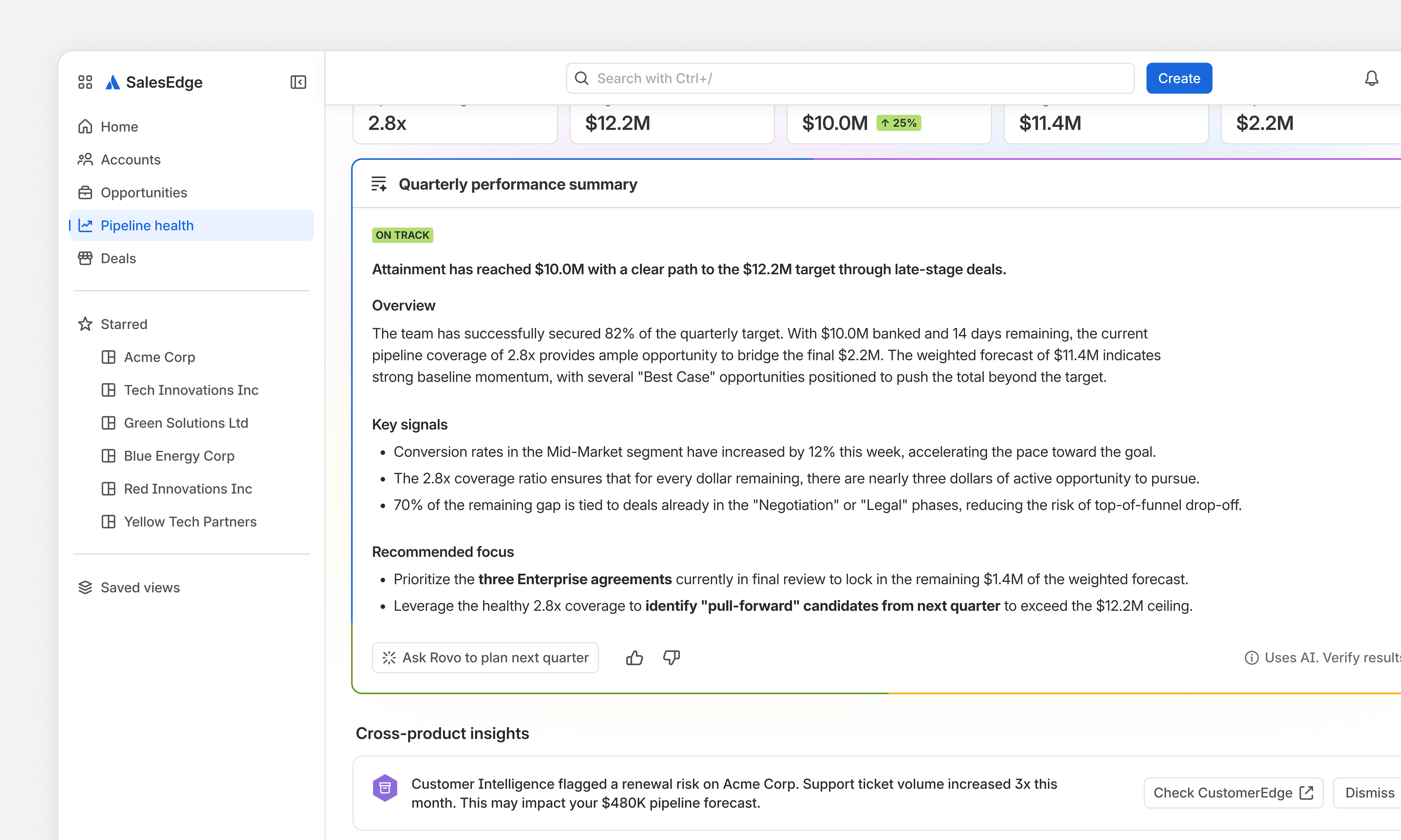 Structured summary with sections and key signals